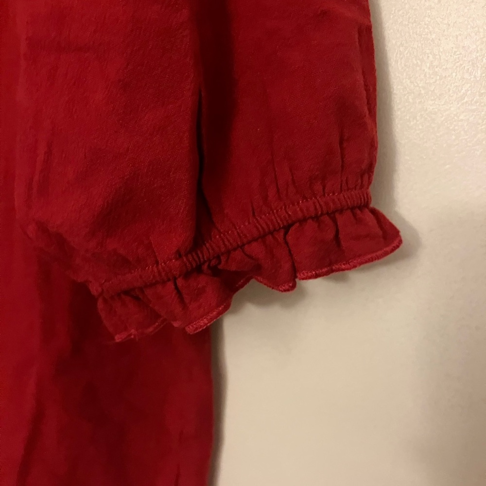 COPY - Red Embroidered Ruffle Neck Puff Sleeve - Picture 5 of 6